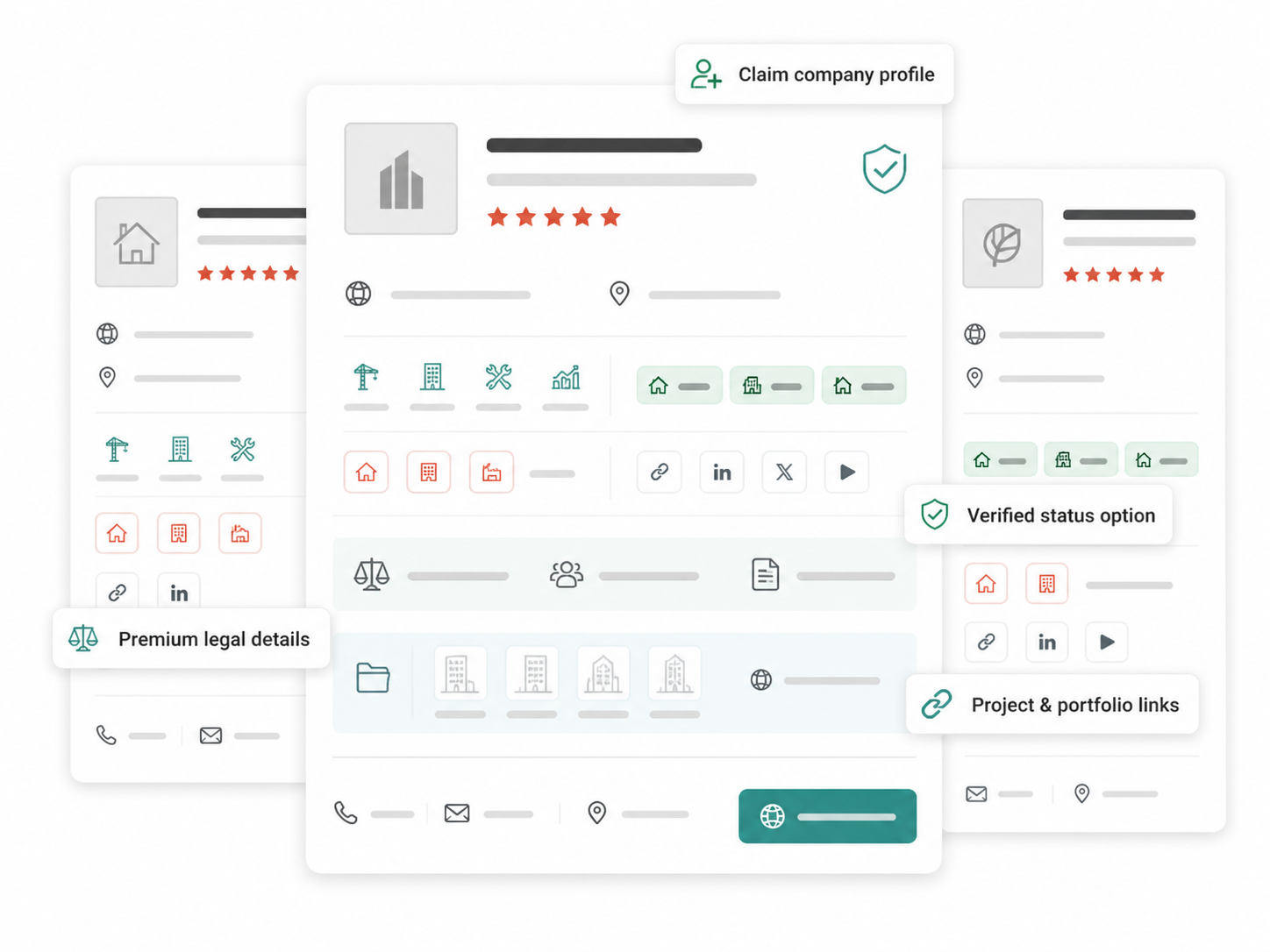 Germany REDH profile graphic with company claim, legal details, project links, verified status and review-ready business info